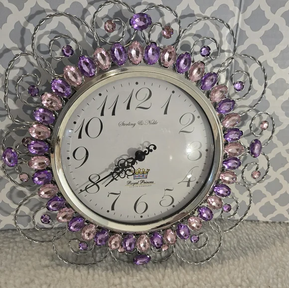 Beautiful Royal Princess Silver Purple & Pink Gems Clock - Picture 5 of 6